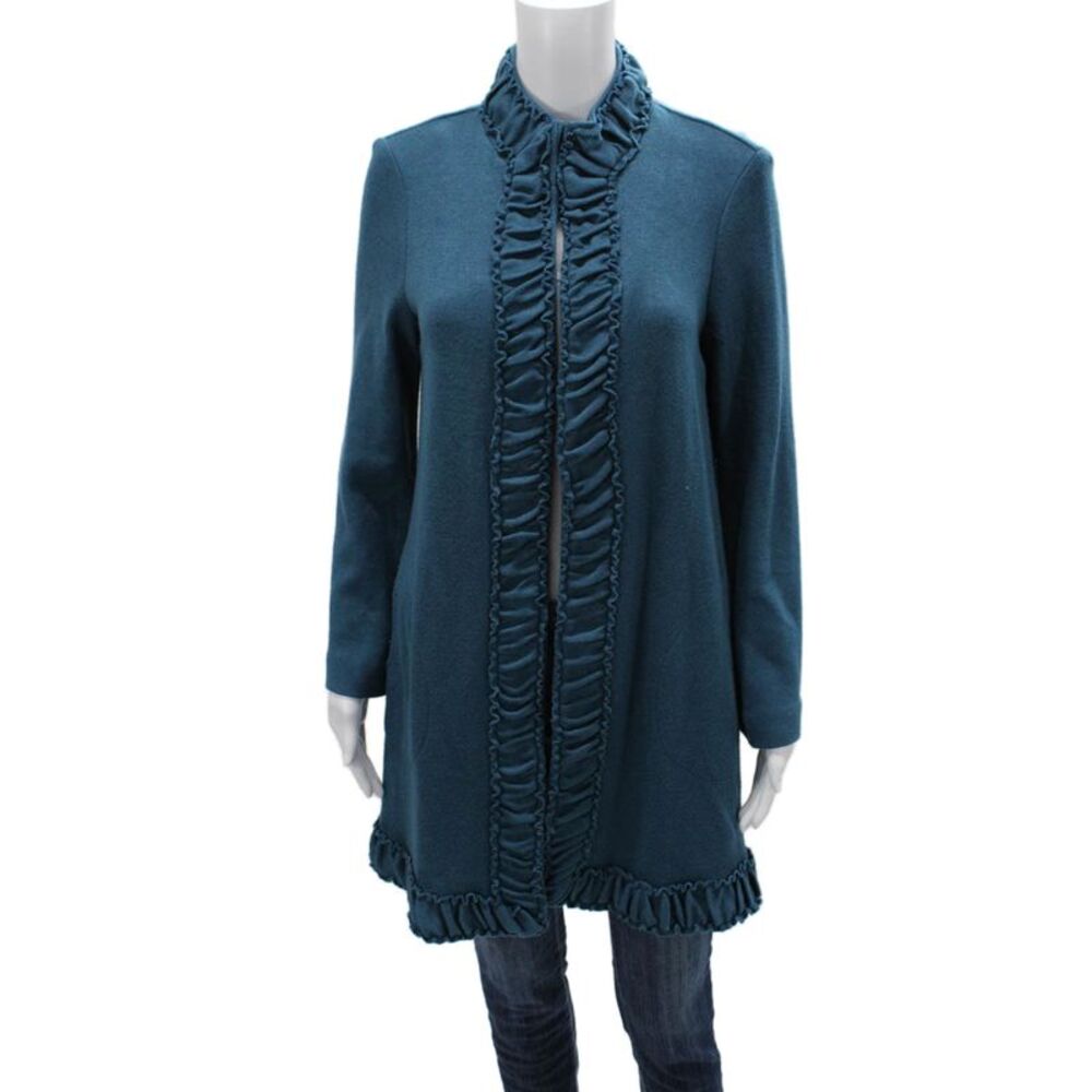 Pure Essence Women Coatigan Blue High Neck Long Sleeve Solid Size S